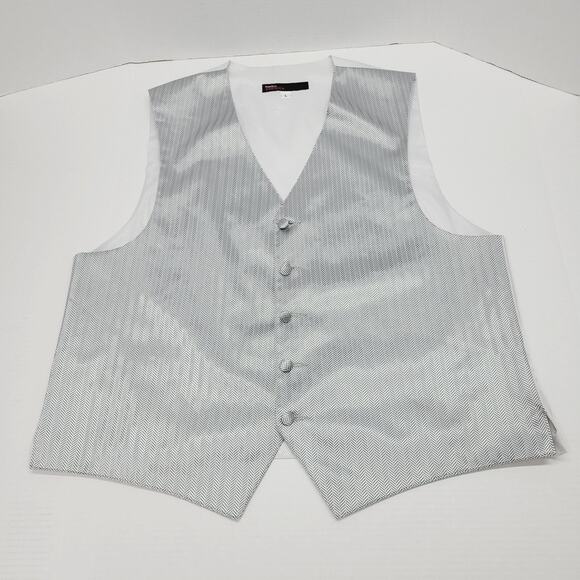 Men's Silver Grey Tuxedo Vest Herringbone Pattern Formal Prom Large Perry Ellis - Picture 1 of 7